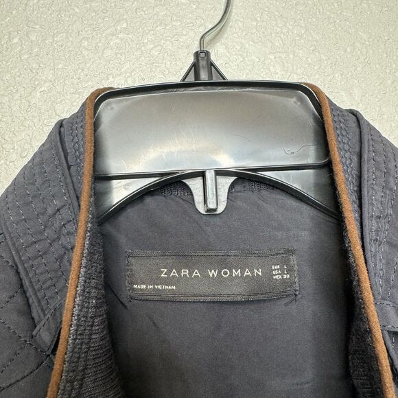 Zara Womens Quilted Puffer Jacket Long Sleeve Snap Button Size Large Fitted Slim - Picture 3 of 5